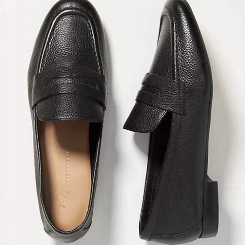 Anthropologie Womens Leather Penny Loafers Black
